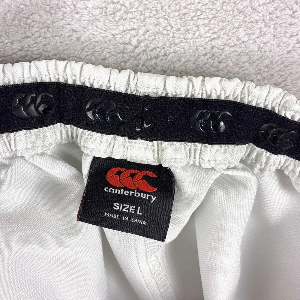 Canterbury Rugby Shorts Mens L White Gray Pull On Drawstring Preppy Workout Gym